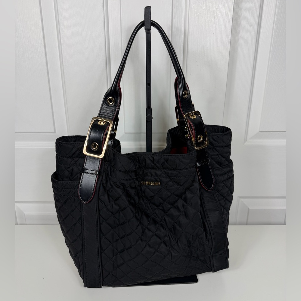 MZ WALLACE Large Quilted Ava Nylon Leather Tote Handle Bag - Black‎